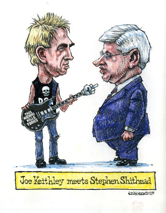 Bob Krieger's cartoon of Joe Keithley and Stephen Harper