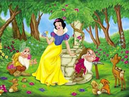 Snow White surrounded by the grandparents of Joy and Disgust