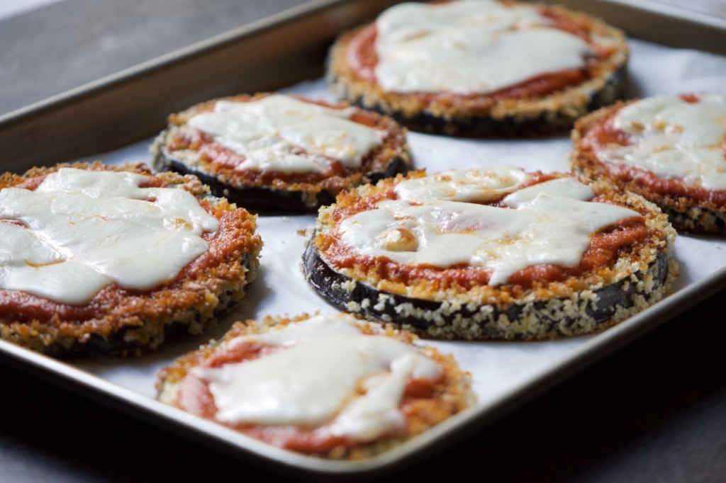 Fresh sheet: Eggplant parmigiana rounds baked to tasty perfection