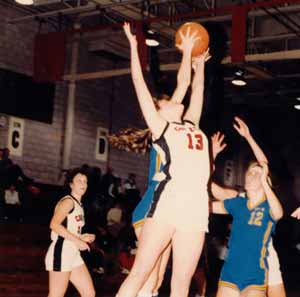 Shelley Page playing basketball